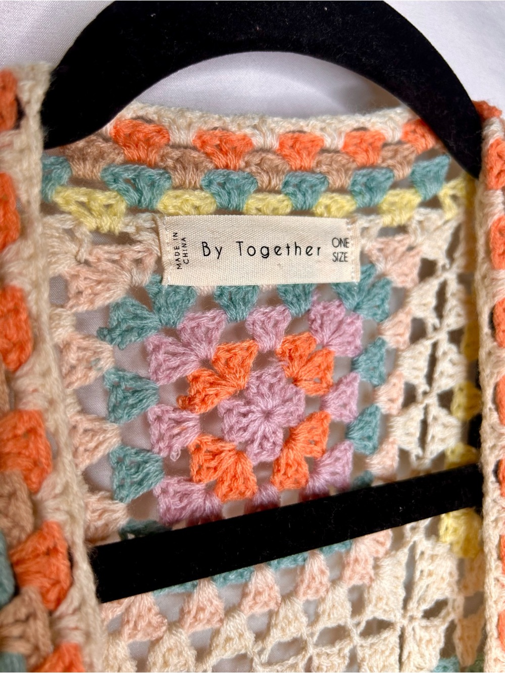 Bohemian Festival Gypsy Crochet Granny Square Poncho Cardigan in Cream/Multi - Picture 3 of 5